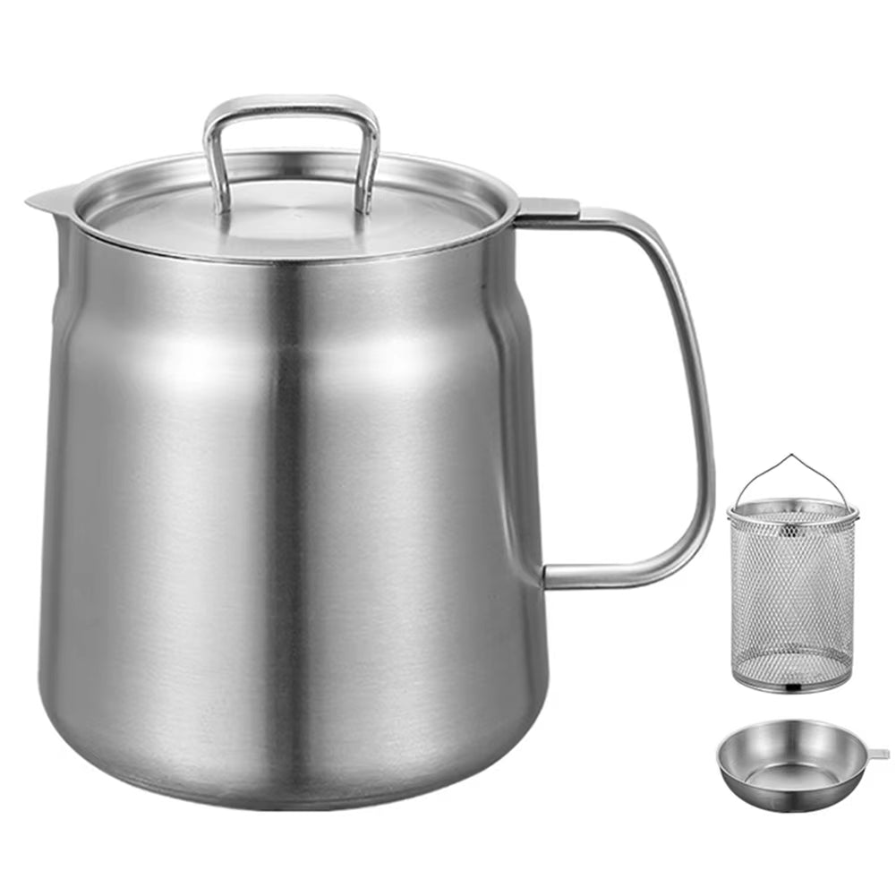 1.5/2L Kitchen Fryer Pan Large Capacity Stainless Steel Deep Frying Pot Multifunctional Oil Filter Tank for Cooking French Fries